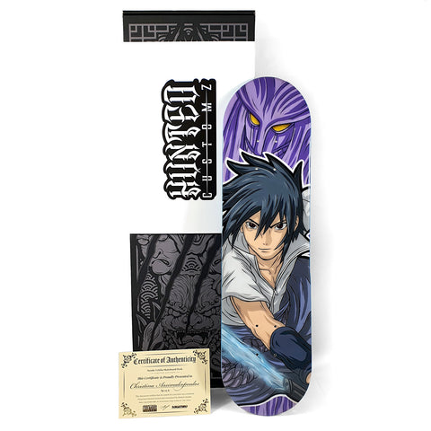 SASUKE UCHIHA HAND-PAINTED SKATEBOARD DECK (commissioned).