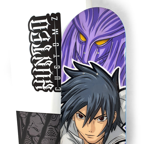 SASUKE UCHIHA HAND-PAINTED SKATEBOARD DECK (commissioned).