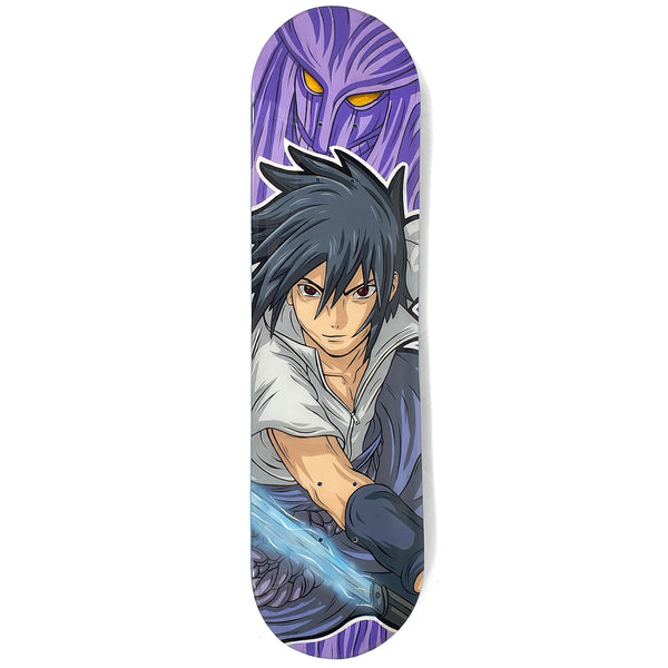 SASUKE UCHIHA HAND-PAINTED SKATEBOARD DECK (commissioned).